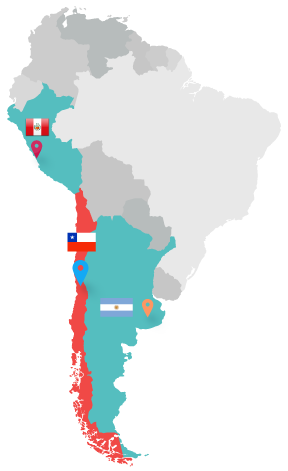Mapa de Oficinas Geotek Chile y Argentina